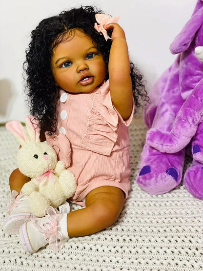 60 cm lebensechte offene Augen dunkle Haut Reborn Puppe Lottie