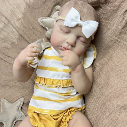 20 Zoll Loulou Reborn-Baby-Dame mit geschlossener Augen und 3D-Haut in gelb gestreifter Kleidung