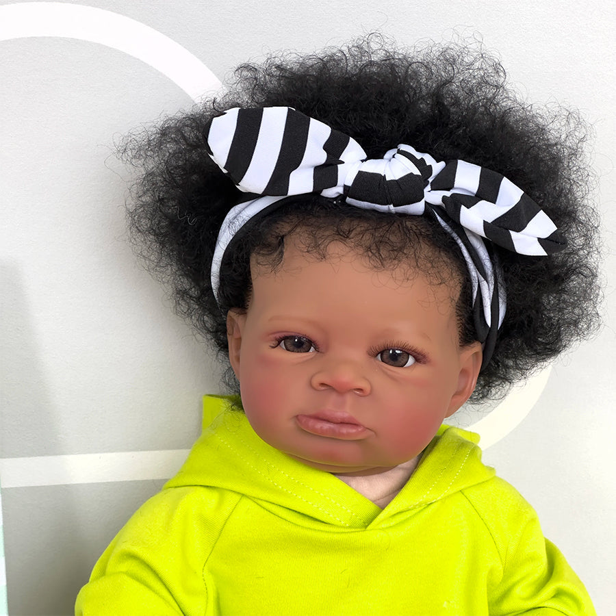 20 Zoll offene Augen lockiges Haar Afroamerikaner Reborn Puppe-Lanny