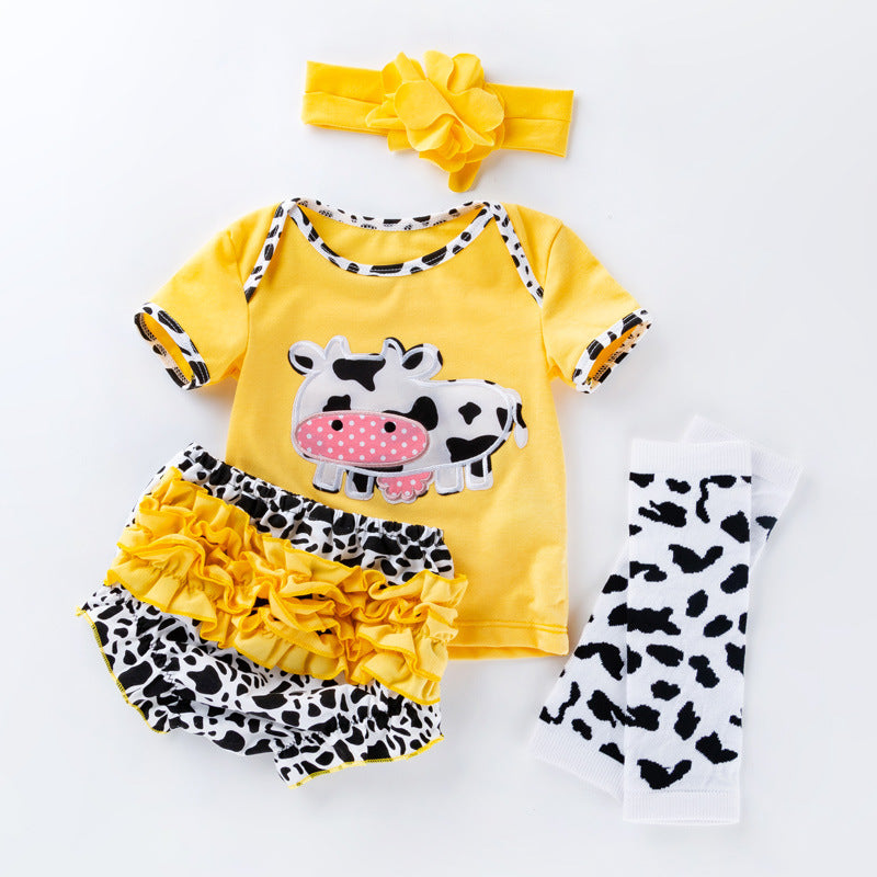 Cartoon-Kuh-4-teiliges Outfit-Set für 21-22 Zoll Reborn Puppen