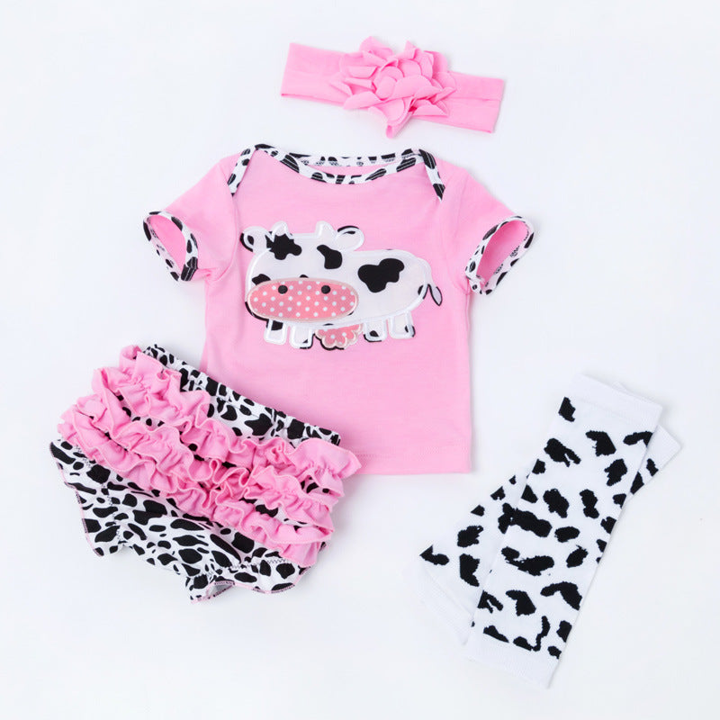 Cartoon-Kuh-4-teiliges Outfit-Set für 21-22 Zoll Reborn Puppen