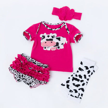 Cartoon-Kuh-4-teiliges Outfit-Set für 21-22 Zoll Reborn Puppen
