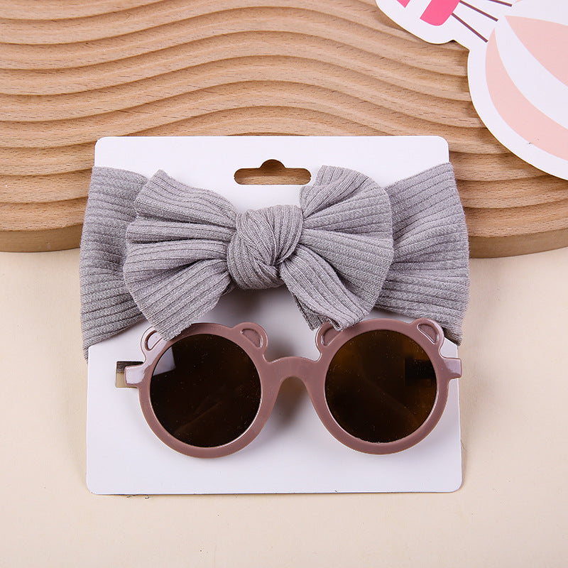 Zweiteiliges Sonnenbrillen-Set mit Strick-Stretch-Streifen und Schleifen-Stirnband