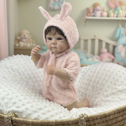 45cm lebensechte Bettie Reborn-Babypuppe mit kurzem Haar in rosa Kleidung