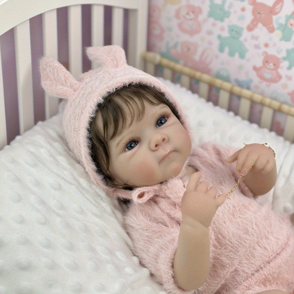 45cm lebensechte Bettie Reborn-Babypuppe mit kurzem Haar in rosa Kleidung