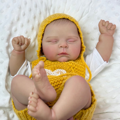 20 Zoll 3D-Haut weicher Körper schlafende Reborn Puppe im gelben Pullover - Peaches