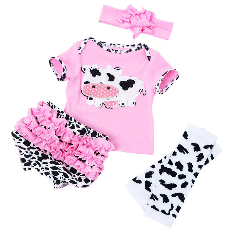 Cartoon-Kuh-4-teiliges Outfit-Set für 21-22 Zoll Reborn Puppen