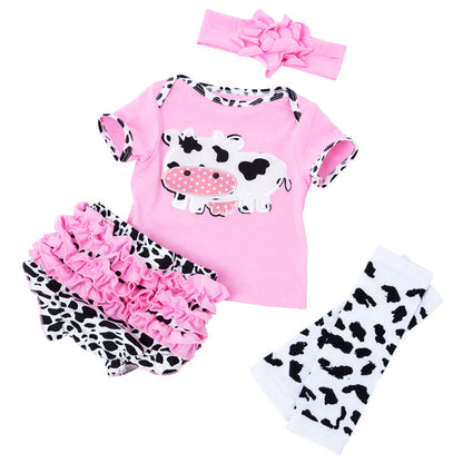 Cartoon-Kuh-4-teiliges Outfit-Set für 21-22 Zoll Reborn Puppen