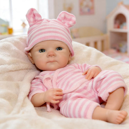 30 cm vollständig aus Silikon gefertigtes Bettie Reborn Baby Mädchen in rosa gestreiftem Outfit