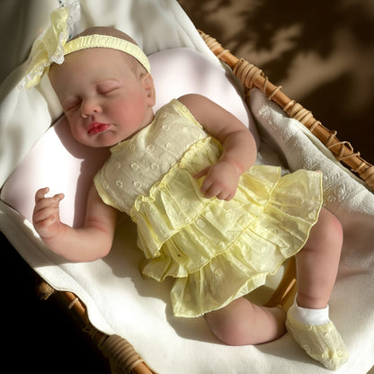 20 Zoll 3D-Haut geschlossene Augen Loulou Reborn-Baby-Mädchen im gelben Kleid
