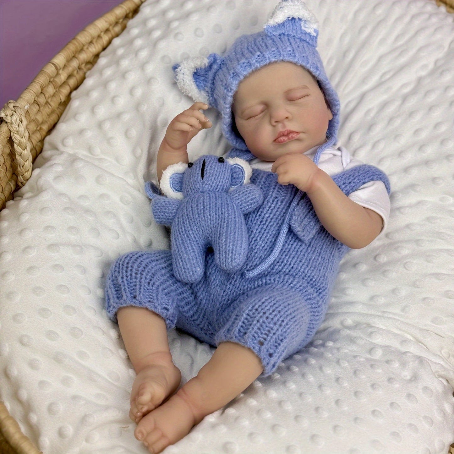 20 Zoll Loulou Reborn-Puppe mit 3D-Haut geschlossenen Augen und blauem Overall