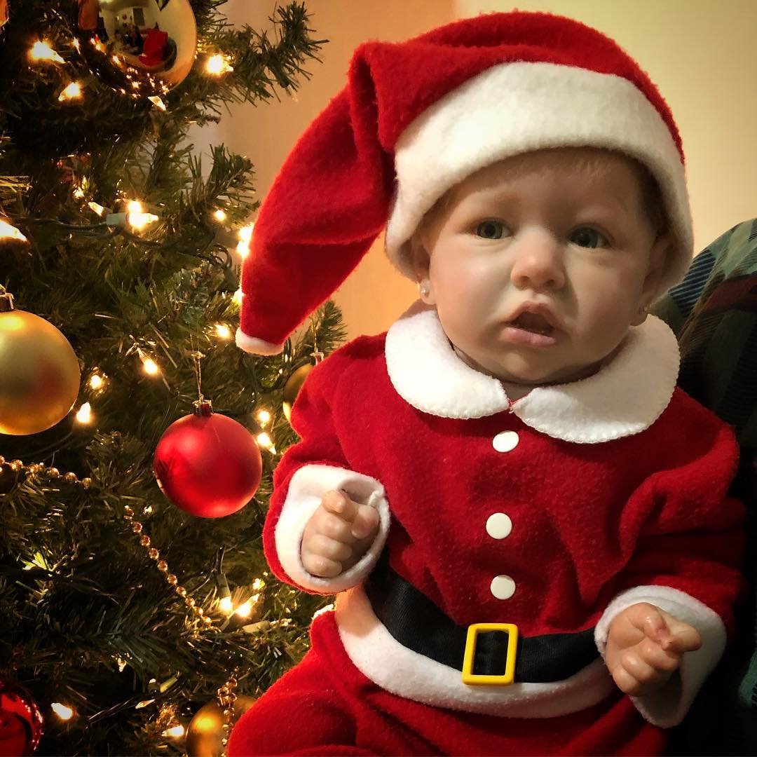 22 Zoll Saskia Reborn Puppe Mädchen mit offenen Augen im Weihnachtsmann-Outfit