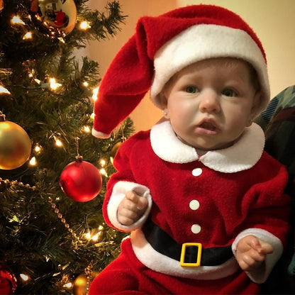 22 Zoll Saskia Reborn Puppe Mädchen mit offenen Augen im Weihnachtsmann-Outfit
