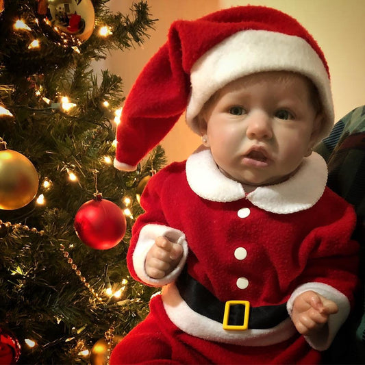 22 Zoll Saskia Reborn Puppe Mädchen mit offenen Augen im Weihnachtsmann-Outfit