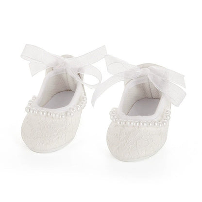 Weiße Perlenschnürschuhe für 17-18 Zoll Reborn Babypuppen
