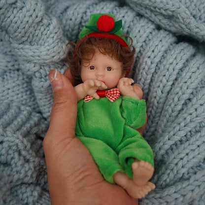6 Zoll offene Augen kurzes Haar Mini Vollsilikon Reborn Puppe in Weihnachtskleidung