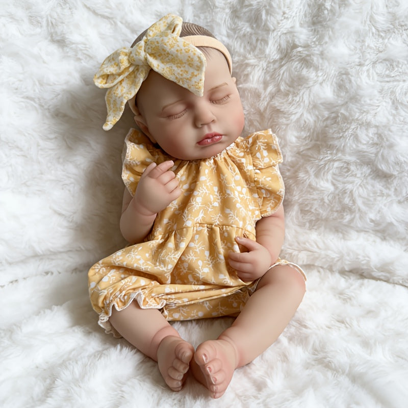 20 Zoll weiches Loulou Reborn Babypuppe Mädchen im Schlafanzug mit gelbem Blumenmuster