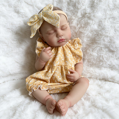 20 Zoll weiches Loulou Reborn Babypuppe Mädchen im Schlafanzug mit gelbem Blumenmuster