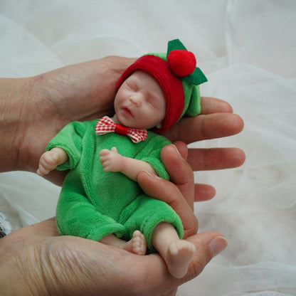 6 Zoll Mini Rebornpuppen mit geschlossenen Augen und Weihnachtskleidung-Darren