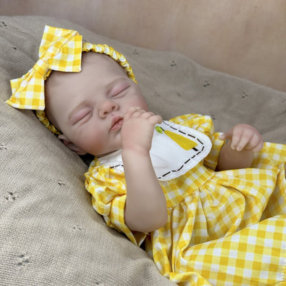 19 Zoll 3D-bemalte schlafende Reborn-Puppe Irys im gelben Kleid