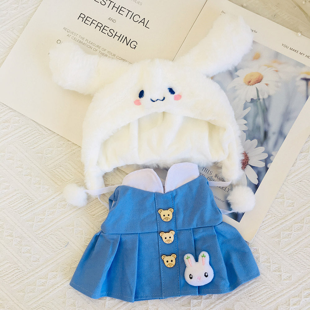Cinnamon Dog Mütze Hase blauer Rock für 30cm Reborn Dolls