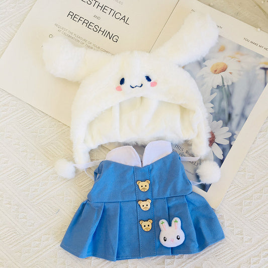 Cinnamon Dog Mütze Hase blauer Rock für 30cm Reborn Dolls