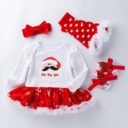 4-teiliges süßes Weihnachtsmann Druck Weihnachtskleid für 21-23 Zoll Reborn Puppen
