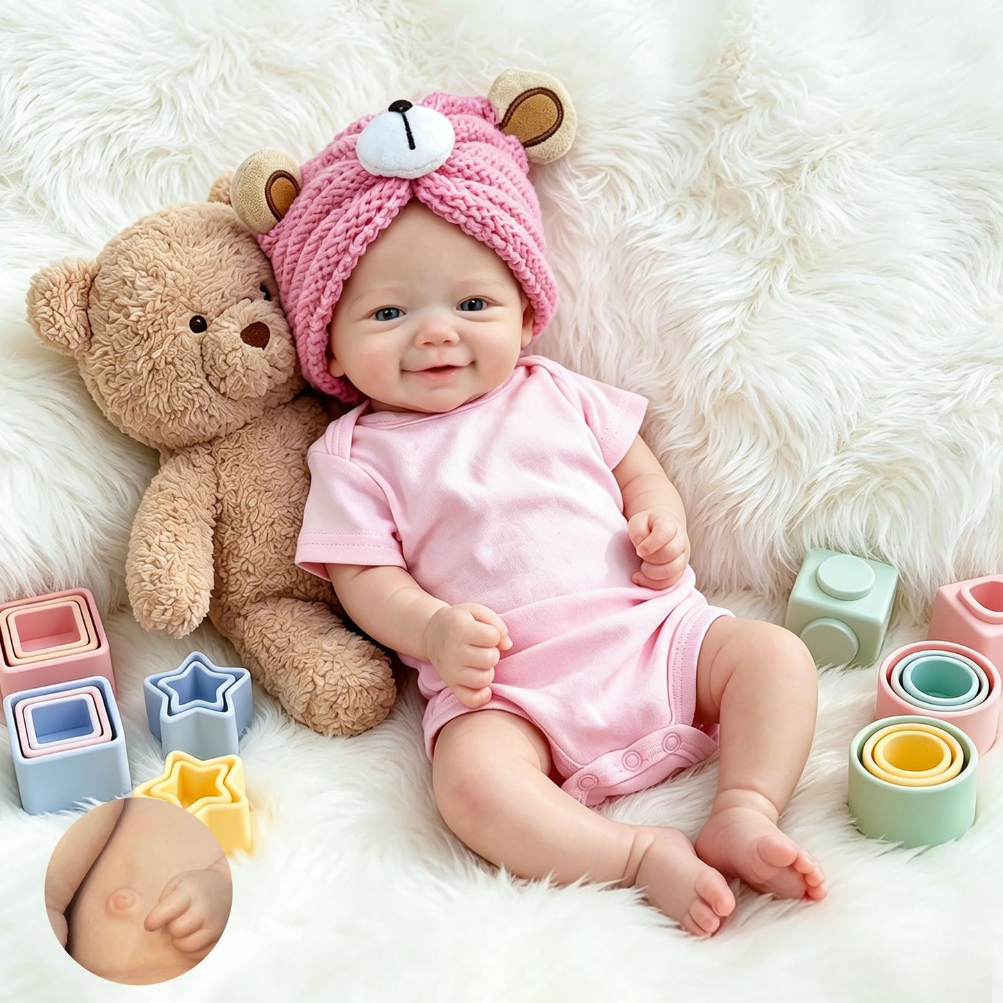 18 Zoll lebensechte Vivienne Reborn Puppe aus Vollsilikon im rosa Strampler