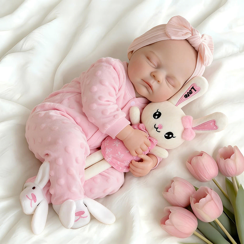 45 cm lebensechte Peaches Reborn Puppe aus Vollsilikon in rosa Outfits