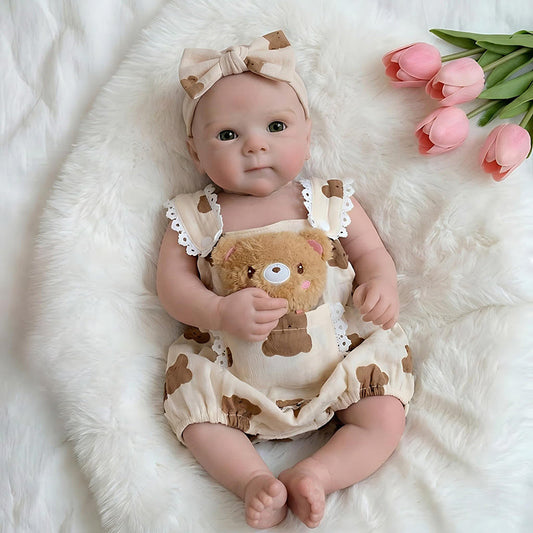 45 cm Bettie Reborn Puppe aus Vollsilikon Mädchen im Kleiner Bär Outfit