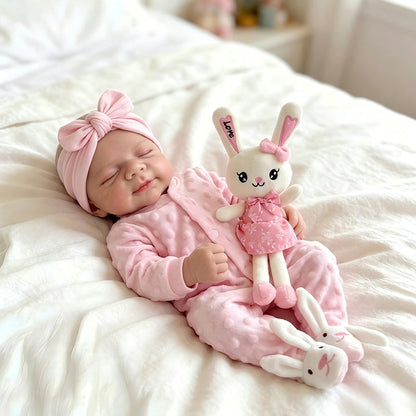 45 cm dehnbare Pascale Reborn Puppe aus Vollsilikon in rosa Outfits