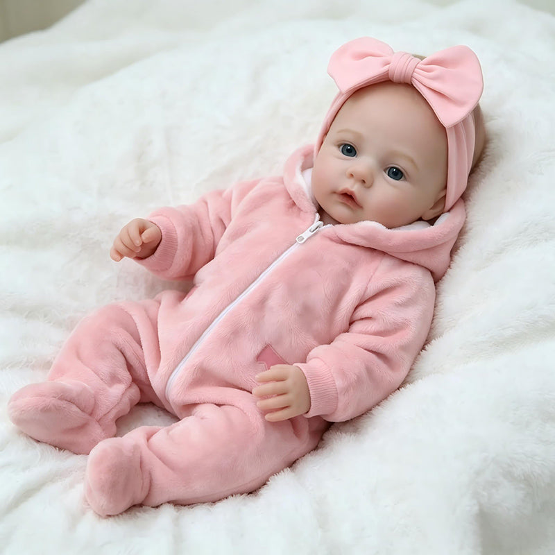 18 Zoll blauäugiges Reborn Baby-Mädchen in rosa Plüschkleidung - Meadow