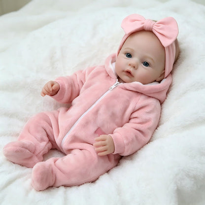 18 Zoll blauäugiges Reborn Baby-Mädchen in rosa Plüschkleidung - Meadow