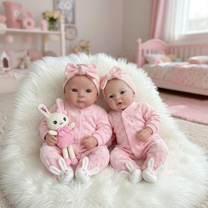 45 cm vollsilikone Reborn Puppe Bettie und Meadow Zwillingsschwestern in rosa Outfits