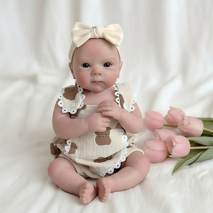 45 cm Bettie Reborn Puppe aus Vollsilikon Mädchen im Kleiner Bär Outfit