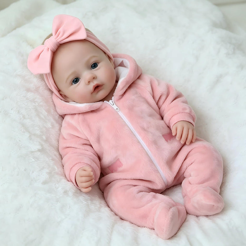 18 Zoll blauäugiges Reborn Baby-Mädchen in rosa Plüschkleidung - Meadow