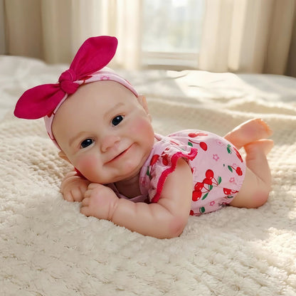 30cm Maddie Smile Reborn Babypuppe aus Vollsilikon im rosa Kirsch-Outfit