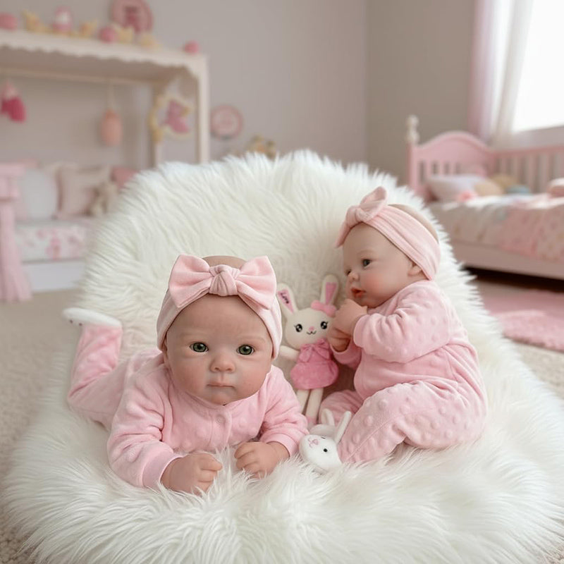 45 cm vollsilikone Reborn Puppe Bettie und Meadow Zwillingsschwestern in rosa Outfits