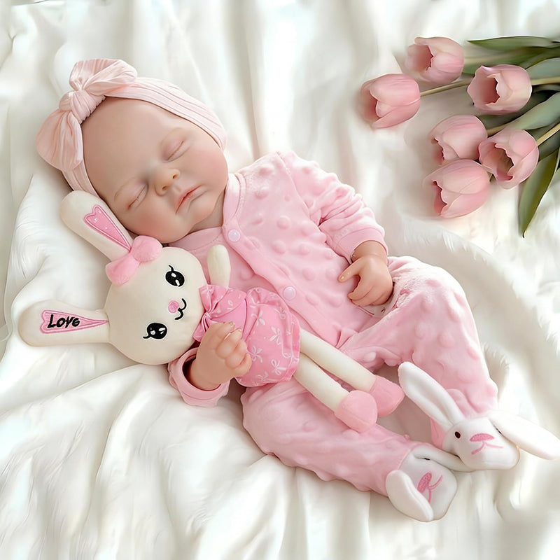 45 cm lebensechte Peaches Reborn Puppe aus Vollsilikon in rosa Outfits