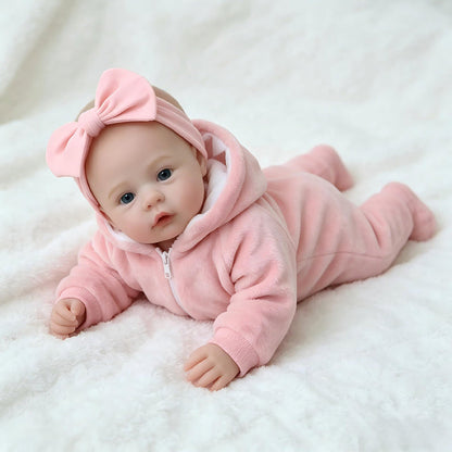 18 Zoll blauäugiges Reborn Baby-Mädchen in rosa Plüschkleidung - Meadow