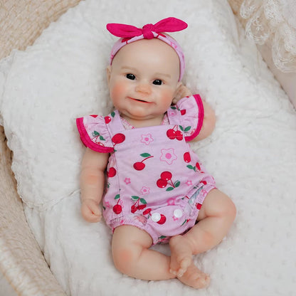 30cm Maddie Smile Reborn Babypuppe aus Vollsilikon im rosa Kirsch-Outfit