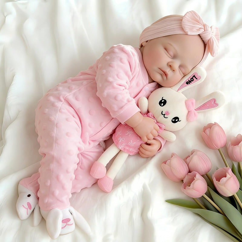 45 cm lebensechte Peaches Reborn Puppe aus Vollsilikon in rosa Outfits