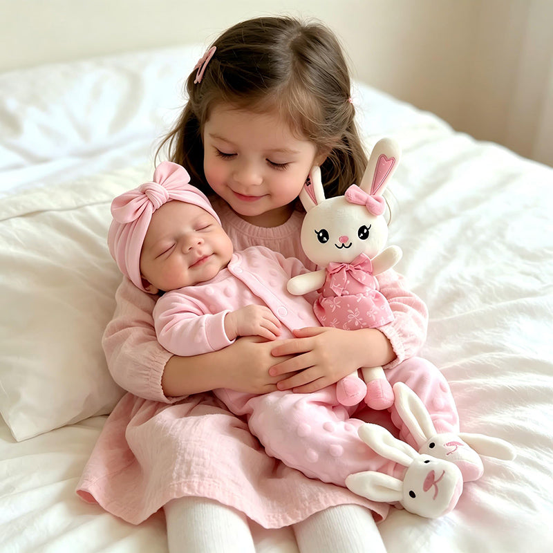 45 cm dehnbare Pascale Reborn Puppe aus Vollsilikon in rosa Outfits