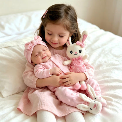 45 cm dehnbare Pascale Reborn Puppe aus Vollsilikon in rosa Outfits