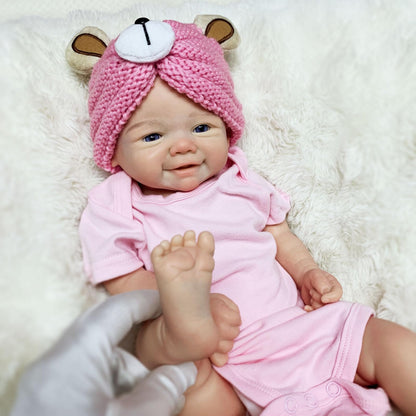 18 Zoll lebensechte Vivienne Reborn Puppe aus Vollsilikon im rosa Strampler
