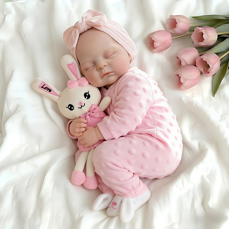 45 cm lebensechte Peaches Reborn Puppe aus Vollsilikon in rosa Outfits