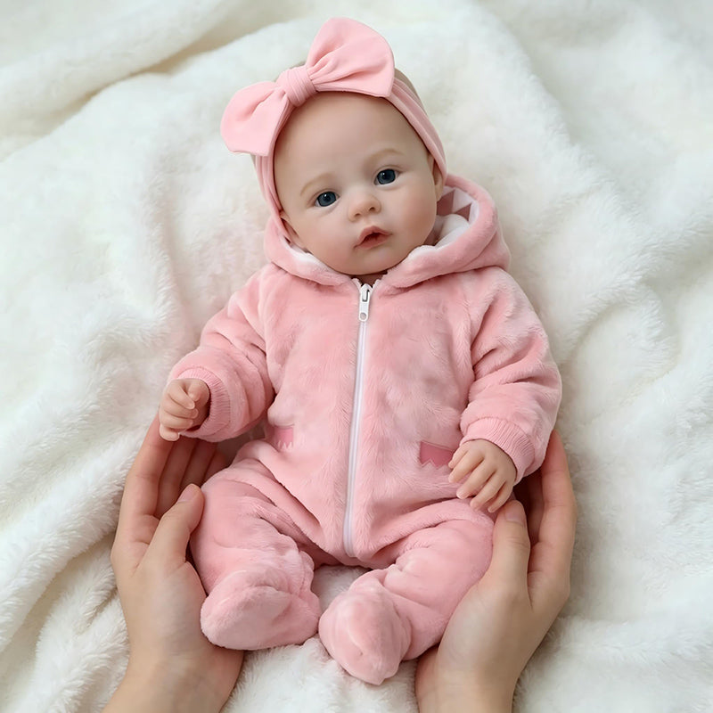18 Zoll blauäugiges Reborn Baby-Mädchen in rosa Plüschkleidung - Meadow