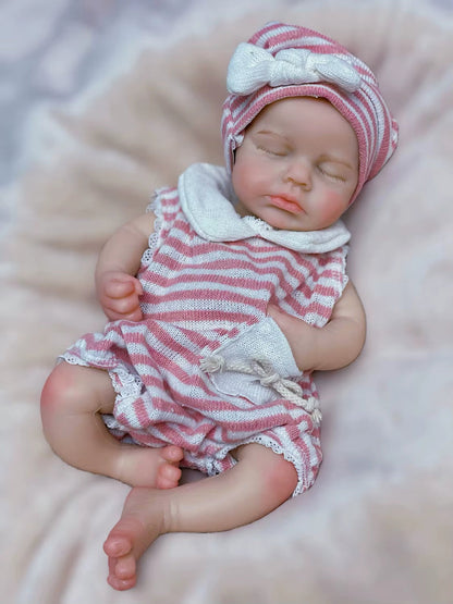 30cm lebensechte Reborn-Zwillinge Loulou (Mädchen) aus Silikon mit geschlossenen Augen und gestreifter Kleidung