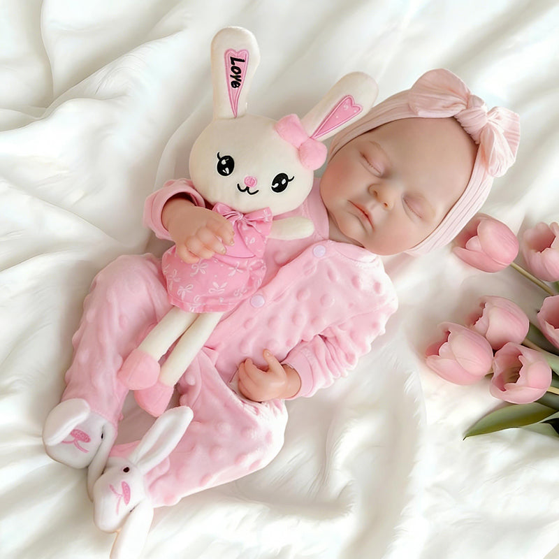 45 cm lebensechte Peaches Reborn Puppe aus Vollsilikon in rosa Outfits