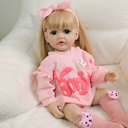 22 Zoll offene Augen lange blonde Haare Reborn Mädchen in rosa Bodysuit-Betty